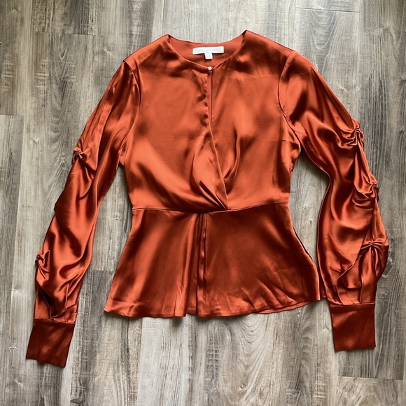 Jonathan Simkhai Rust Satin Peplum Blouse size 6 - Picture 1 of 6